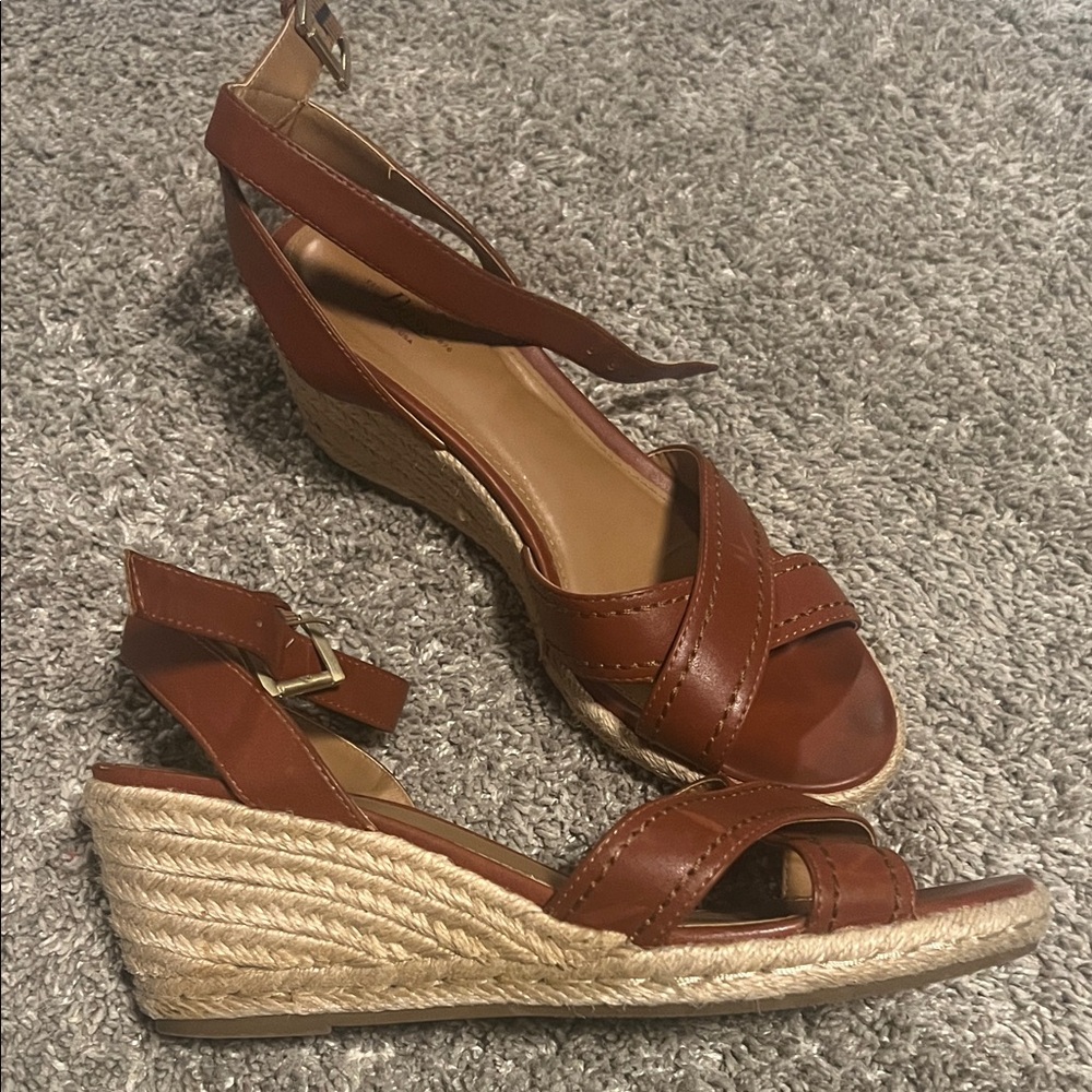 G.H. Bass & Co. Brown Leather Wedge Sandals
